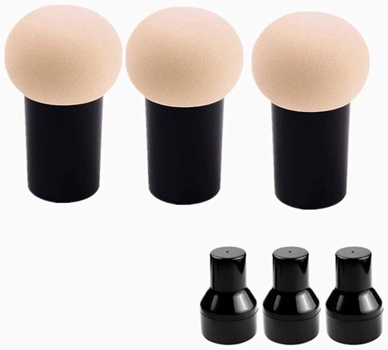 Ebonee Esponja de Maquiagem em Formato de Cogumelo com Cabo e Estojo, Cor da Pele, Pacote com 3