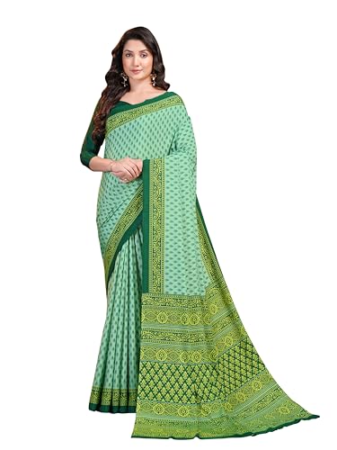 Image of Garden Vareli Floral Booti Print Crepe Saree With Unstitched Blouse Piece