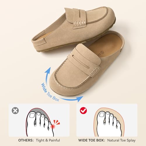 Image of BOSTANTEN Clogs for Women Wide Width Comfortable Suede Mules with Soft Footbed and Arch Support, Cute Slip On Potato Shoes