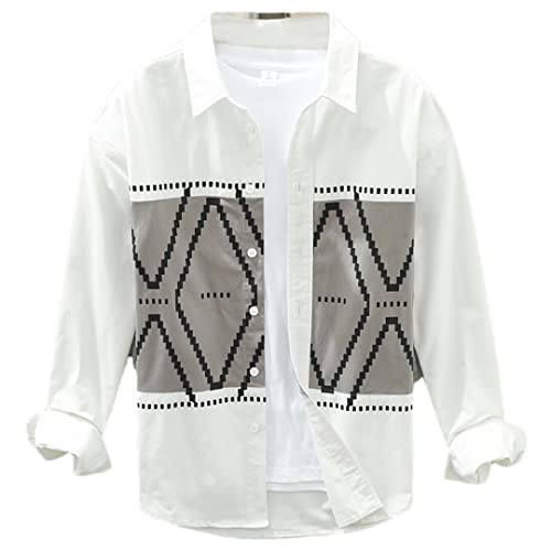 Chemise ample pour homme en coton blanc Disimlarl XL à motif imprimé géométrique