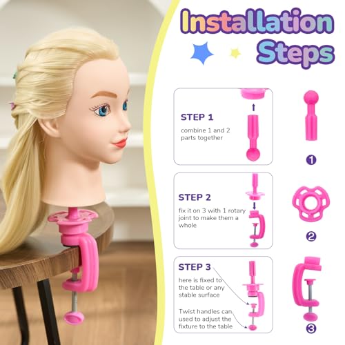 Neverland Beauty & Health 20" Synthetic Fiber Hair Training Head Hairdressing Practice Mannequin Manikin with Mannequin Head Stand Hair Styling Braid Accessoires Set(Gold) - Image 4