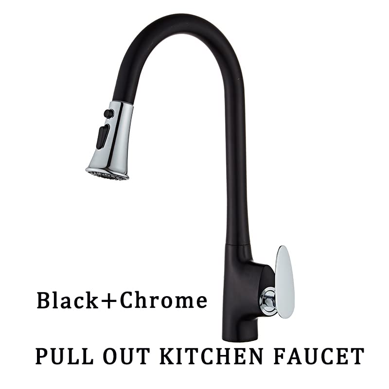 Robinet de cuisine noir et chrome avec mitigeur extractible pivotant