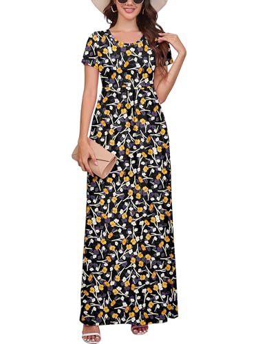 Image of DEARCASE Maxi Dress for Women Short Sleeve Casual Summer Loose Plain Comfy Long Dresses with Pockets