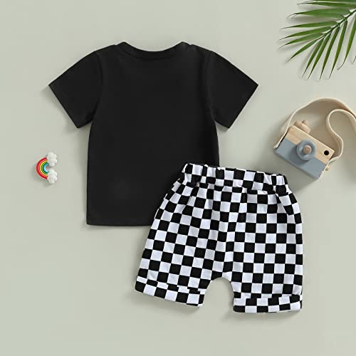 Karuedoo Baby Boy Girl Summer Outfits Checkered Plaid Short Sleeve T-Shirt Top Shorts Set Trendy Toddler Checkerboard Outfit3