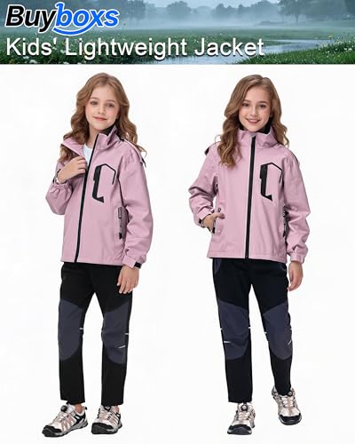 Image of Kids Rain Jacket Boys Girls Lightweight Raincoats Kids Outdoor Windbreaker Jackets with Detachable Hood