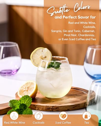 Coloviestemlesswineglassessetof6largecoloredwineglassesshortwineglasssetforredwinewhitewinenostemmargaritaglasses15oz Urban Country Home Decor Colovie stemless wine glasses set of 6 large colored wine glasses short wine glass set for red wine white wine no stem margarita glasses 15 oz urban country home decor