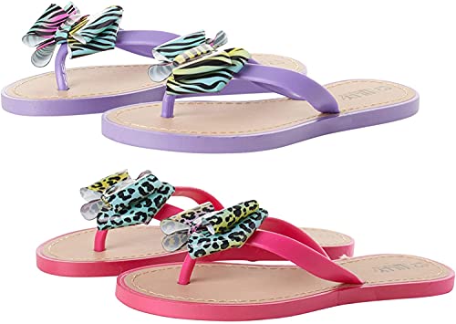 Lilly of New York Toddler Girls  Sandals - Thong Flip Flops with Bow and Heel Strap (2 Pack), Size 9 Toddler, Rainbow Leopard Zebra