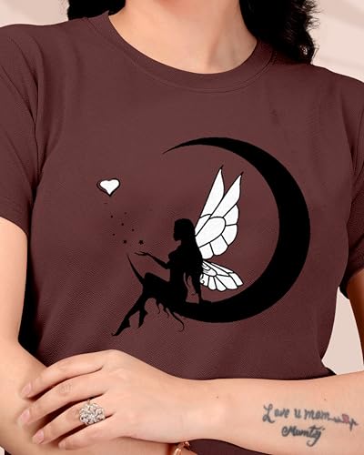Image of Women Round Neck Printed Cotton Blend Regular Fit T-Shirt
