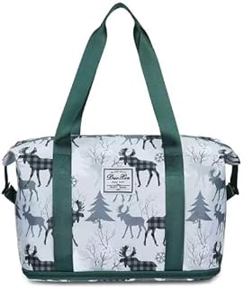 شنطة سفر متعددة الاستخدامات بسعة كبيرة وقابلة للتوسيع من قماش مقاوم للماء مع جيب للرطوبة للجيم أو السفر الليلي للنساء، لون أبيض