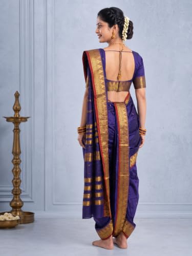 Image of Mom and Me Women Ready to Wear Nauvari Saree, Maharashtrian Peshwai Paithani, 9 Yard Readymade, Acrylic Cotton, Free Size, Traditional Ethnic Saree, with Blouse Piece