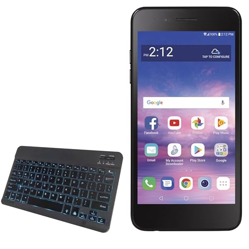 BoxWave Keyboard Compatible with LG Rebel 4 - SlimKeys Bluetooth Keyboard - with Backlight, Portable Slim LED 7 Colors - Jet Black