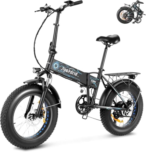 ANCHEER Folding Electric Bike for Adults, Electric Bicycle with 500W Brushless Motor(Peak 800W), 48V/499Wh Hidden Battery, Up to 55 Miles, 20'*4.0 Fat Tire Ebike, 7 Speed Gear