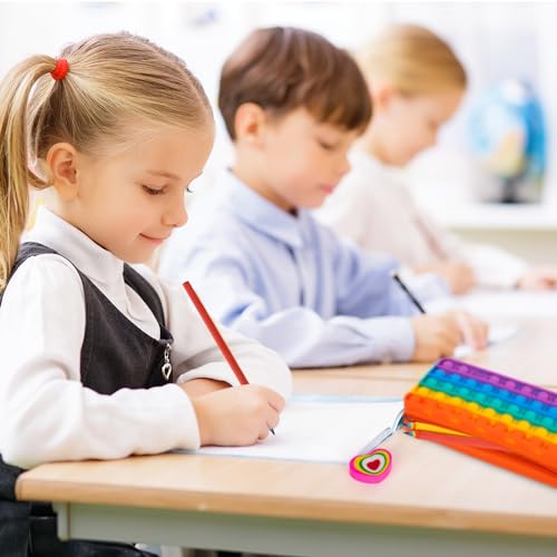 Image of ArtCreativity Pop It Pencil Case for Kids - Silicone Pop Up Case with 6 Colorful Pencils and 6 Erasers - Sensory Fidget Pouch for Boys and Girls (Pack of 2)