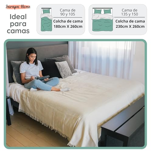 Miniatura 4 de Colcha Multiusos: Plaid Sofa, Manta Foulard, Cubre Cama, Foulard Para Sofas De Algodón Y Otras Fibras Acabado De Calidad Fabricado En España. Crudo Jaspeado, 230x260cm