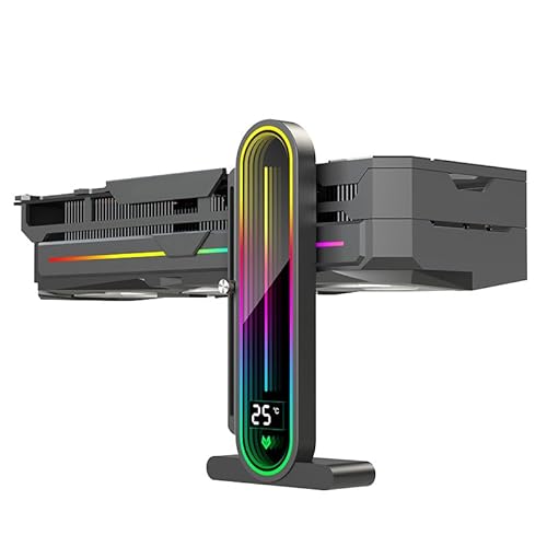 Temperature Displaying GPU Stand ARGB Infinity Graphics Card Support Adjustable 5V 3PIN Video Card Holder Anti-sag Bracket Magnetic Base Display Card Brace Rack PC Graphic Card Accessories (Black)