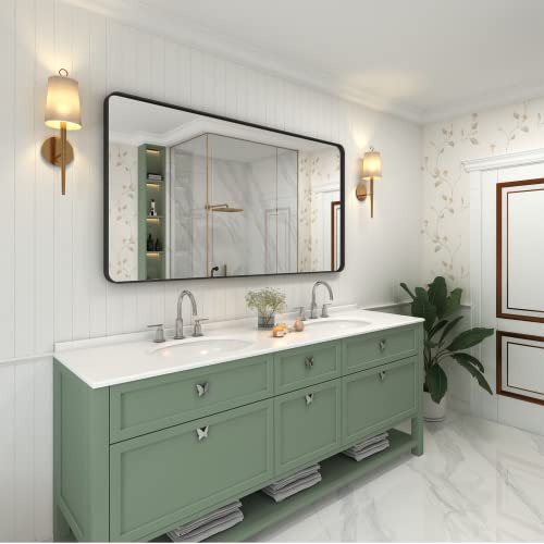 Charmor 60X36 Matte Black Bathroom Mirror, Modern Rectangle Metal Framed Mirrors For Wall, Rounded Corners, Shatter-Proof (Horizontal/Vertical) #TOP3