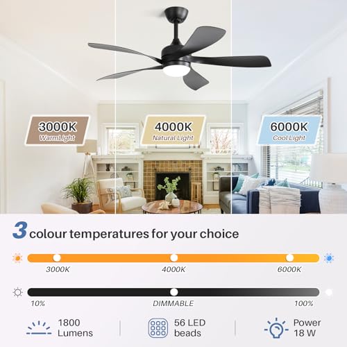 Image of CACI Mall 52 inch Smart Ceiling Fan with Lights, Remote Control, Compatible with Alexa /Google /App, 5 Blades, Dimmable Lighting, Quiet, Indoor /Outdoor Ceiling Fans for Living Room, Bedroom, Patios