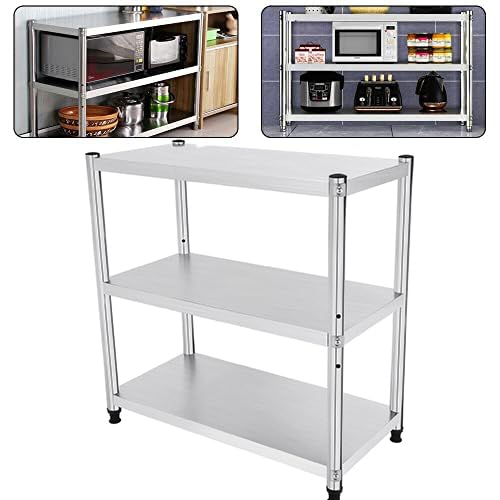 RibasuBB Edelstahl Küchentisch, 80 x 80 x 40 cm Arbeitstisch Küchentisch Zerlegetisch 3 Böden Edelstahltisch Gastronomie Regal, 50kg Belastung, Stabil Haushaltsregal platzsparend Küchenregallagerung