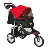VIAGDO Premium Heavy Duty Pet Stroller for Small Medium Dogs & Cats, 3-Wheel Cat Stroller, Foldable Dog Stroller with Suspension System/Link Brake/One-Hand Fold, Max. Loading 55 LBS (Black&Red)