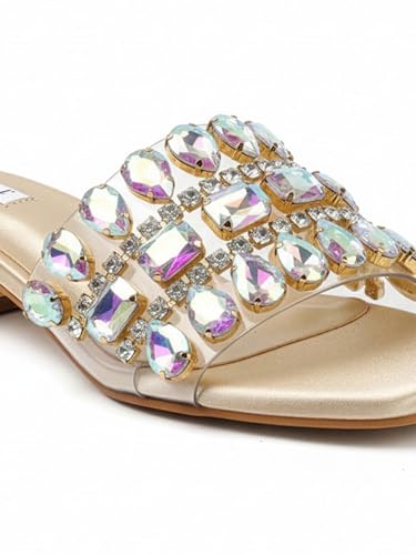 Image of ELLE Women's Embellished Gemstone Sandal - Low Heel Glamour Wedding Sandals
