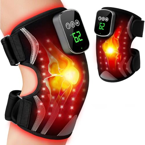 Red Light Therapy Knee Brace with Massage | 3 Vibration Modes Massager with 660nm 850nm Infrared Red Light | 5000mAh Cordless Electric Heated Wrap for