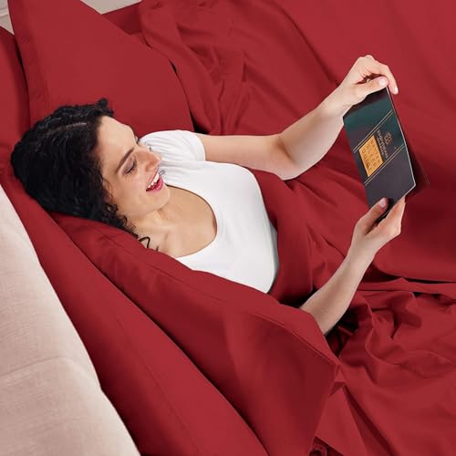 Image of BEVI - Home Premium Solid Plain Single Bedsheet with 1 Pillow Cover 300 TC Microfiber for Single Bed | Size (60 inch x 90 inch) Maroon