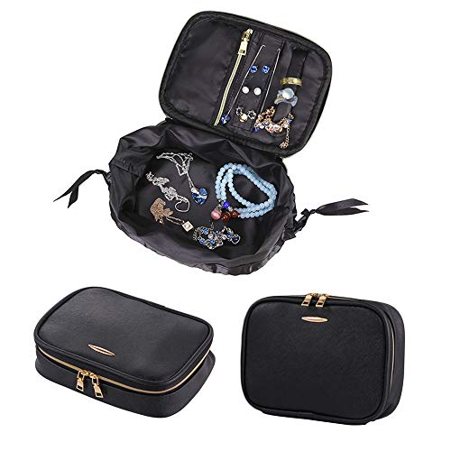 Bolsas de viaje organizador de joyas rollos de bolsa caso Holder caja de piel sintética con cremallera mujer joyas collar y pendientes cajón bolsa de almacenamiento