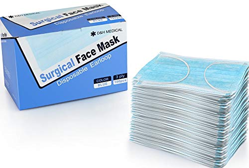 100 Pack Disposable Medical Sanitary FDA Surgical Face Masks with Elastic Earloops - Hypoallergenic Thick 3-Ply Cotton Filter for Pollen, Allergies, Cold, Dust, Dentists and Doctors.