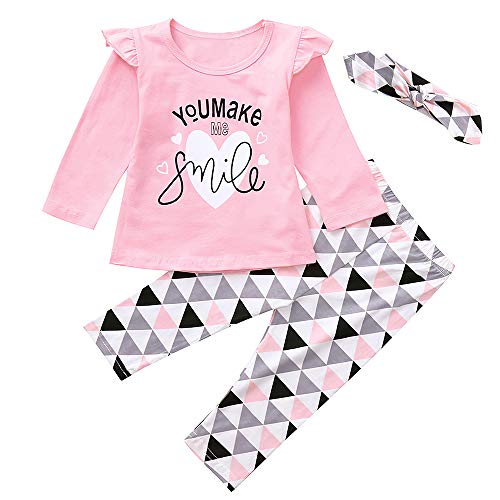 Baby Girl Outifts Newborn Girls Clothes 3pcs Long Sleeve Tops Pants Headband Clothing Sets Pink 9-12 Months