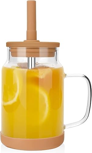 Tronco 20Oz Glass Tumbler With Straw Handle And Lid Iced Coffee Mug Reusable Boba Cup Smoothie Beer Drinking Jars With Anti Slip Bumper For Kids Adults,Bpa Free #TOP24