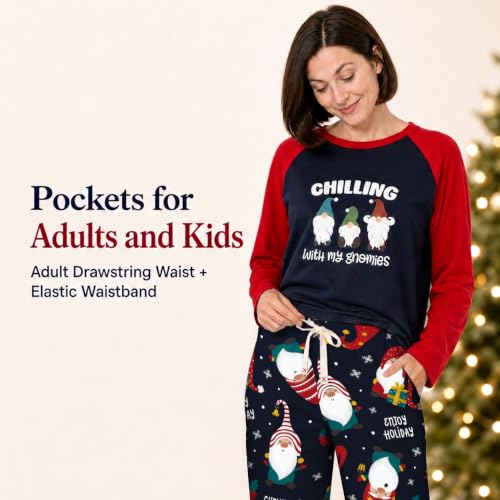Image of IFFEI Matching Family Pajamas Sets Christmas PJ's with Letter and Plaid Printed Long Sleeve Tee and Bottom Loungewear