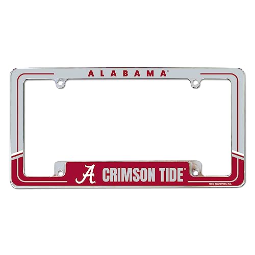 Rico Industries NCAA Alabama Crimson Tide Two-Tone 12" x 6" Chrome All Over Automotive License Plate Frame for Car/Truck/SUV