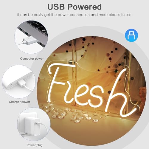 Image of Fresh Neon Sign, LED Coffee Neon Sign for Wall and Room Decor, USB Night Light for Cafe Food Shop Birthday Competition Party Gifts