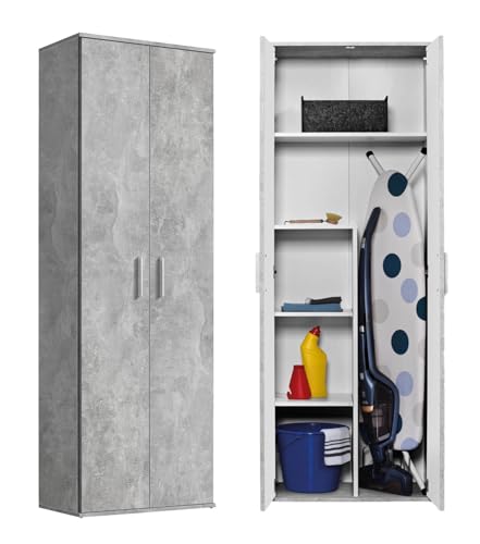 mokebo Besenschrank Mehrzweckschrank (60x180 cm) \'Der Lange\' aus Holz auch als Haushaltsschrank, Putzschrank, Staubsaugerschrank, Vorratsschrank oder Flurschrank in Grauer Betonoptik mokebo Besenschrank Mehrzweckschrank (60x180 cm) \'Der Lange\' aus Holz auch als Haushaltsschrank, Putzschrank, Staubsaugerschrank, Vorratsschrank oder Flurschrank in Grauer Betonoptik