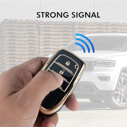 Image of TPU Car Key Cover Black & Golden Compatible for Toyota Fortuner, Legender, Innova Crysta, HyCross, Land Cruiser, Hilux (Toyota, 3 Button Push Smart Key)
