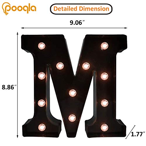 Image of Pooqla Black Light Up Letter M, Marquee Letters Black Room Decor | LED Lighted Letters Birthday Party Decorations, Gifts for Boys Men Christmas Anniversary Night Light Home Bar Room Decoration