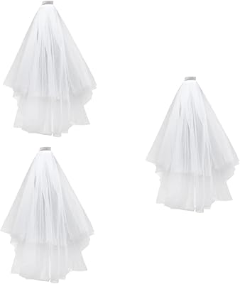 minkissy 3pcs Women Veil Bridal Head Accessories Engagement Veil Bridal Veils for Wedding Tiara for Bride Wedding Bridal Headpiece Bridal Gauze Veil Woman Veil Headgear White Short