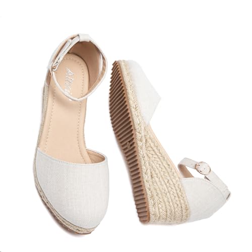 Image of Altxic Women's Closed Toe Canvas Ankle Strap Espadrilles Wedge Sandals