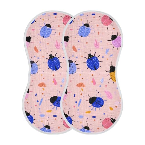 Blue Orange Bugs Pinks Burp Cloths Baby Boys Girls Absorbent Soft Cotton Burping Cloths Rags, 2 Pack