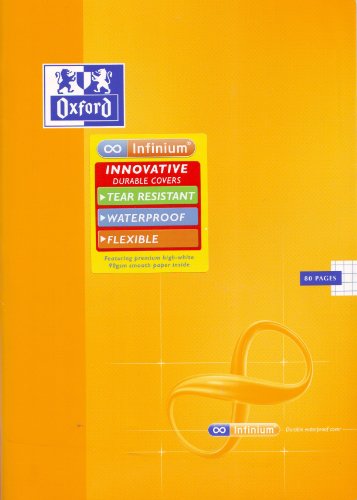 Image of Oxford Infinium Note Book - Pack of 5 - A4 Waterproof, Flexible, Tear Resistant Cover, 5mm Square Ruled, 80 Pages, Stapled.