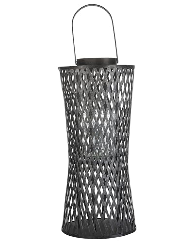 Linterna de Madera de bambú Negra 58 cm farolillo Vidrio Boho Mactan
