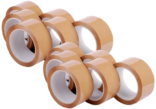 SERDECO DECORACION Cinta de embalaje marrón o transparente, ideal para embalar, enviar, mudarse o almacenar. (12 Rollos, Marrón, 48 mm x 66 m)