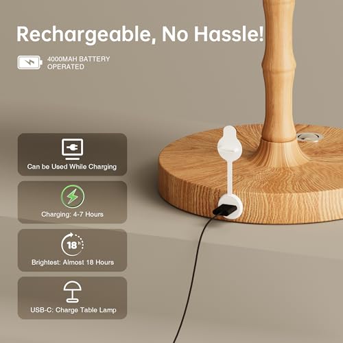 Image of Dawnwake Desk Lamp Cordless Table Shower Lamp Waterproof,Rechargeable Battery Operated Lamps for Bedroom Night Stands,3 Colors Touch Dimmable Small Outdoor Lamps,4000mAh LED Wood Grain