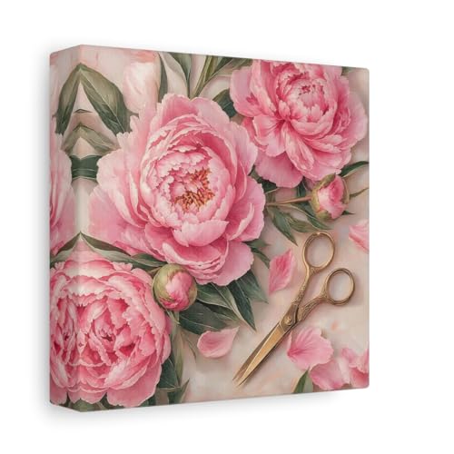Toile pivoines roses déco salon petit format carré 15x15