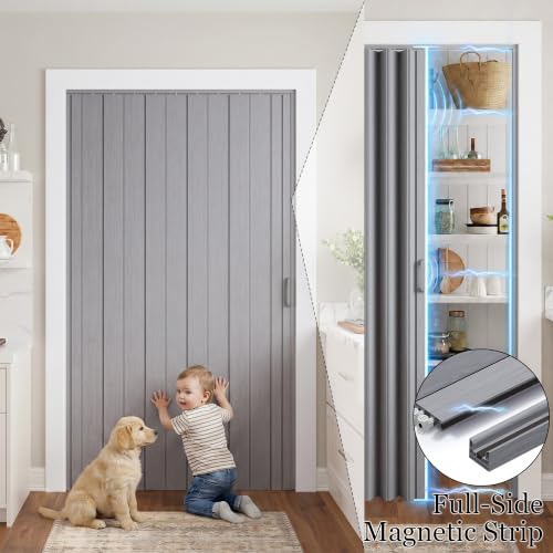Image of SmartStandard 48 inch x 80 inch Accordion Doors Interior, Double Walled, Gray Oak