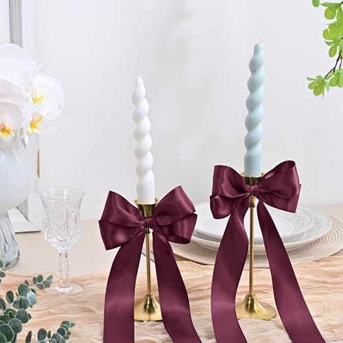 Image of Double Face Burgundy Satin Ribbon 1-1 /2 inch X 25 Yards Polyester Burgundy Ribbon for Gift Wrapping Very Suitable for Weddings Party Hair Bow Invitation Decorations and More
