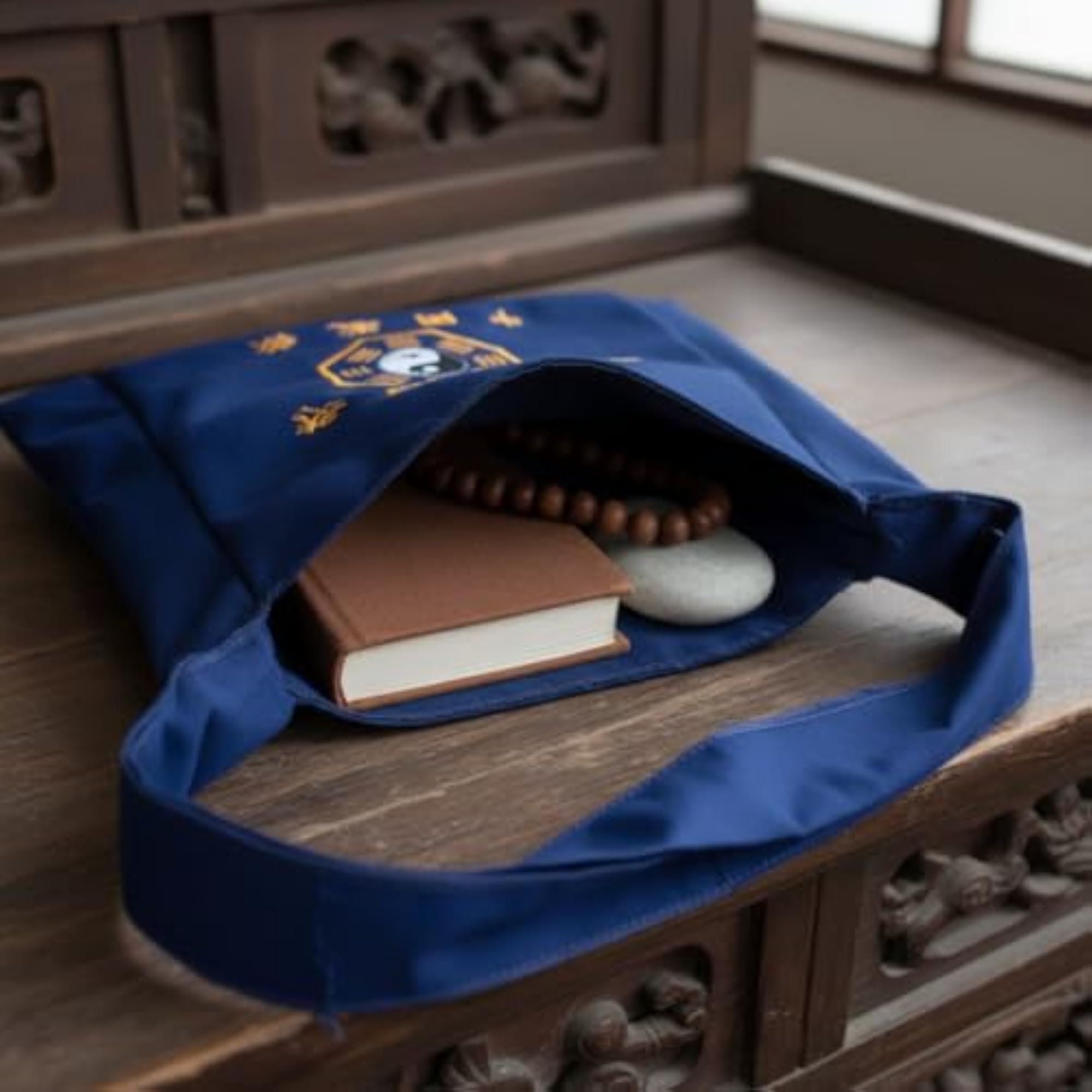 Navy Blue Canvas Crescent Bag for Buddhist Practice