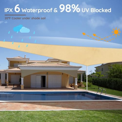 Quictent Waterproof Sun Shade Sail for Patios 185G Polyester Fabric Cloth, 98% UV Block Outdoor Awning Shelter for Commercial, Backyard, Garden, Deck, Hardware Kit Included, Sand 20x16 ft by Quictent - Image 3
