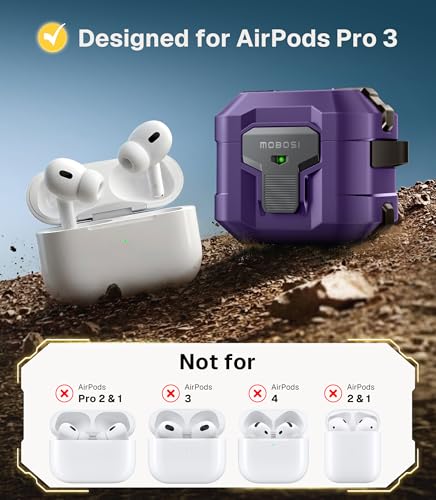 Image of MOBOSI for AirPods Pro 3 Case 2025 with Drop-Proof Lock, Cleaning Kit & Keychain, Compatible with MagSafe, Military-Grade Protection Hard Cover for iPods Pro 3rd Generation, Purple