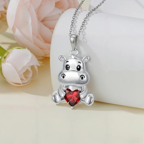Image of PROESS Animal Birthstone Necklace 925 Sterling Silver Otter /Axolotl /Hippo /Elephant /Dachshund /Monkey /Red Panda Pendant Necklace Animal Birthstone Jewelry Gifts for Women